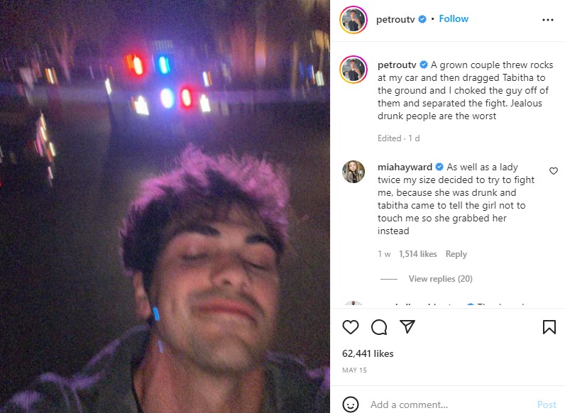 The Hype House founder took a selfie in front of a police cruiser on Sunday, May 15, 2022, and shared it on Instagram.